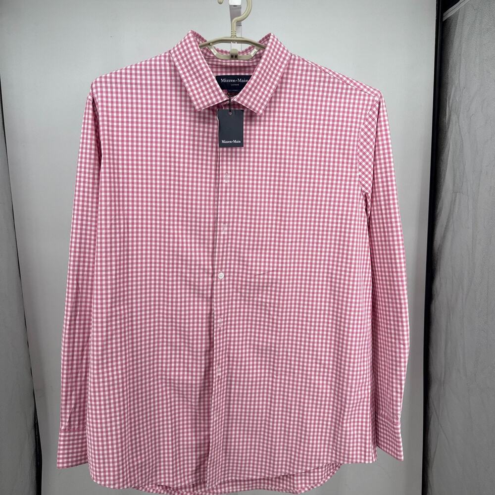 Mizzen+Main Leeward Dress Shirt Mens XXL Trim Fit Pink Alamo Gingham Check NWT